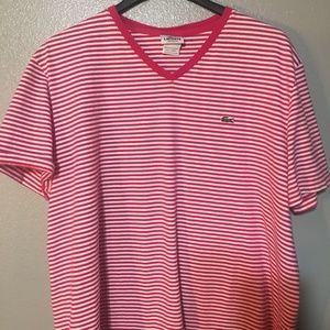 Lacoste Pink White stripe t-shirt